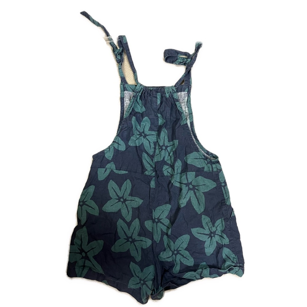 Toad&Co Women’s Taj Hemp Linen Blue Printed Tie Shoulder Shorteralls- Size XS - Picture 3 of 10